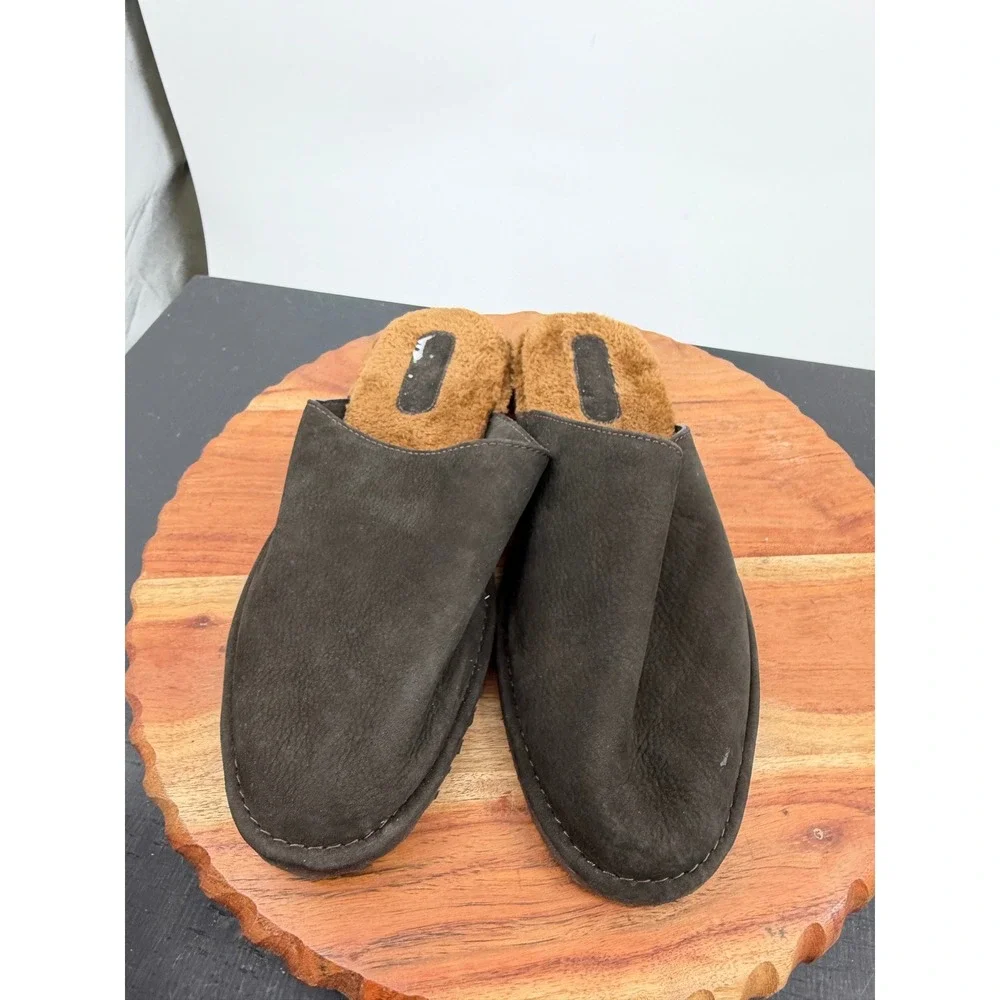 Beckett Simonon Jones Slipper Mens 9 Brown Leather Faux Fur Lined Scuff Slide